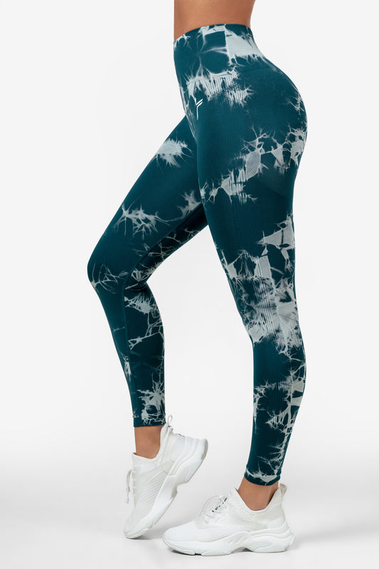 Donkergroene tie dye scrunch legging